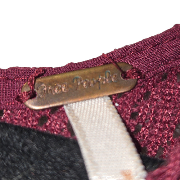 Free People Womens XS Lace Mini Dress Tibetian Red Floral Cut Out Knit Skater - Picture 2 of 15